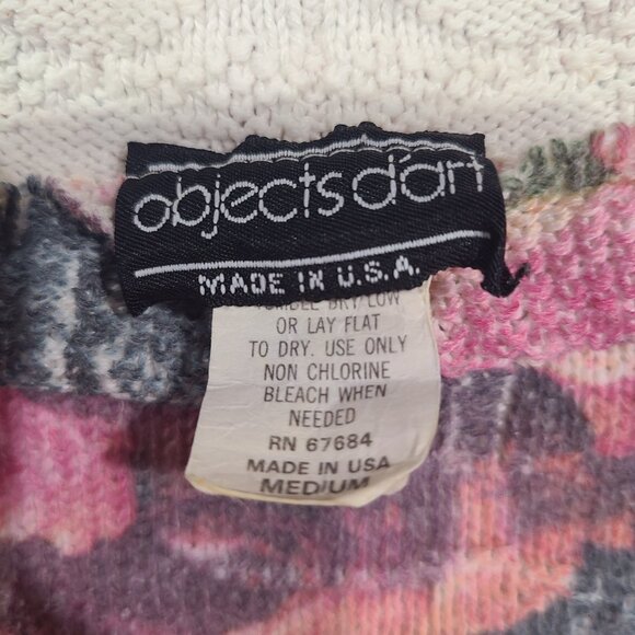 VINTAGE 1990s Objects D'art Floral Cropped Boat Neck Knit Crop Top Sweater Sz: M - Picture 6 of 9